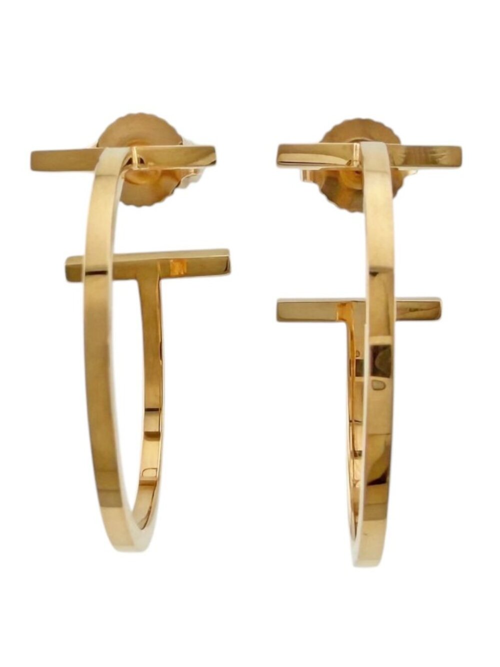 Tiffany & Co T Wire Bar Hoop Earrings 18k Pink Gold